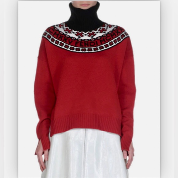 FENDI Logo Fair Isle Turtleneck Sweater - Picture 7 of 13